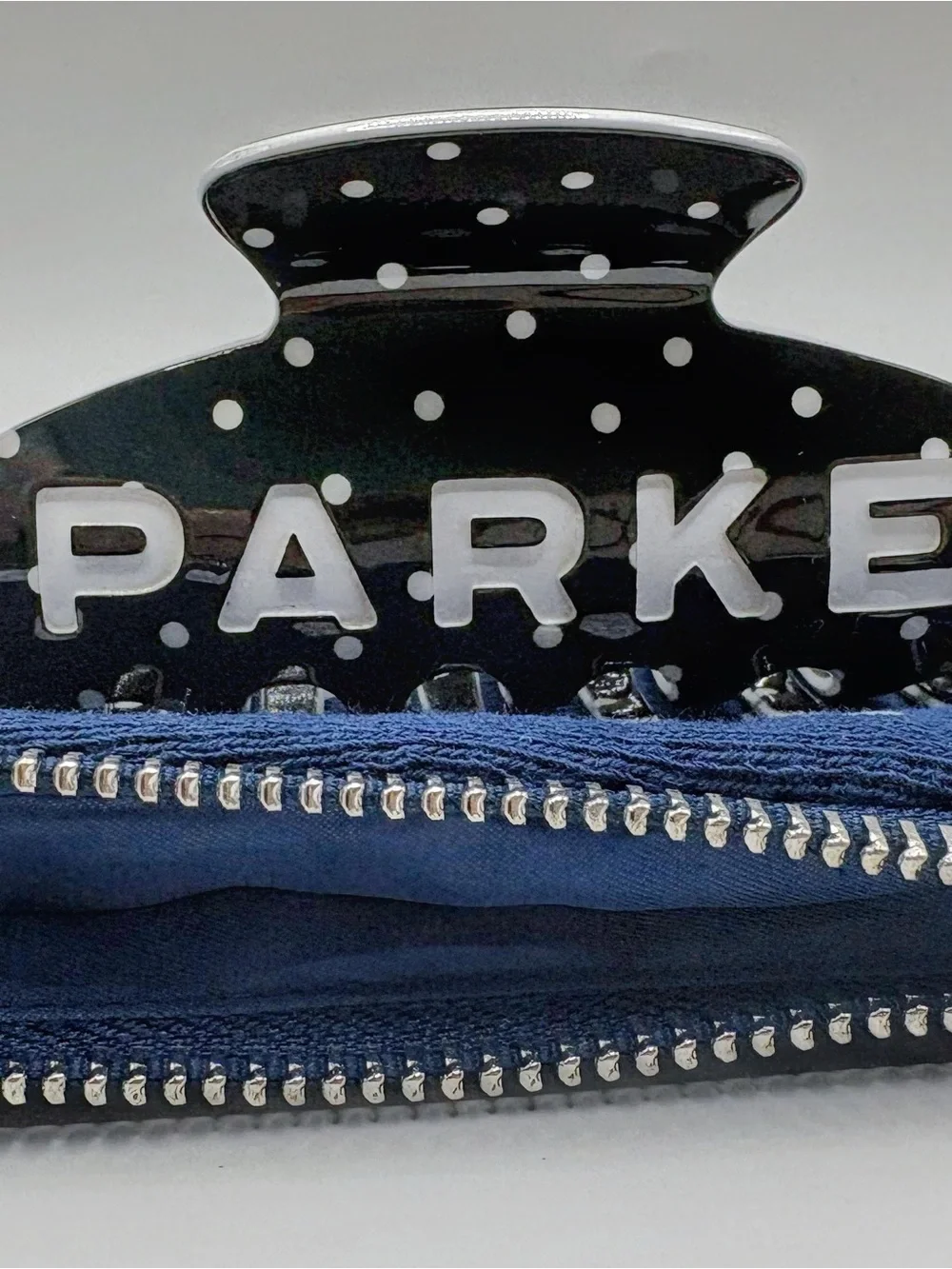 Brand New Parke Black Polka Dot Claw Clip w/ Zippered Pouch